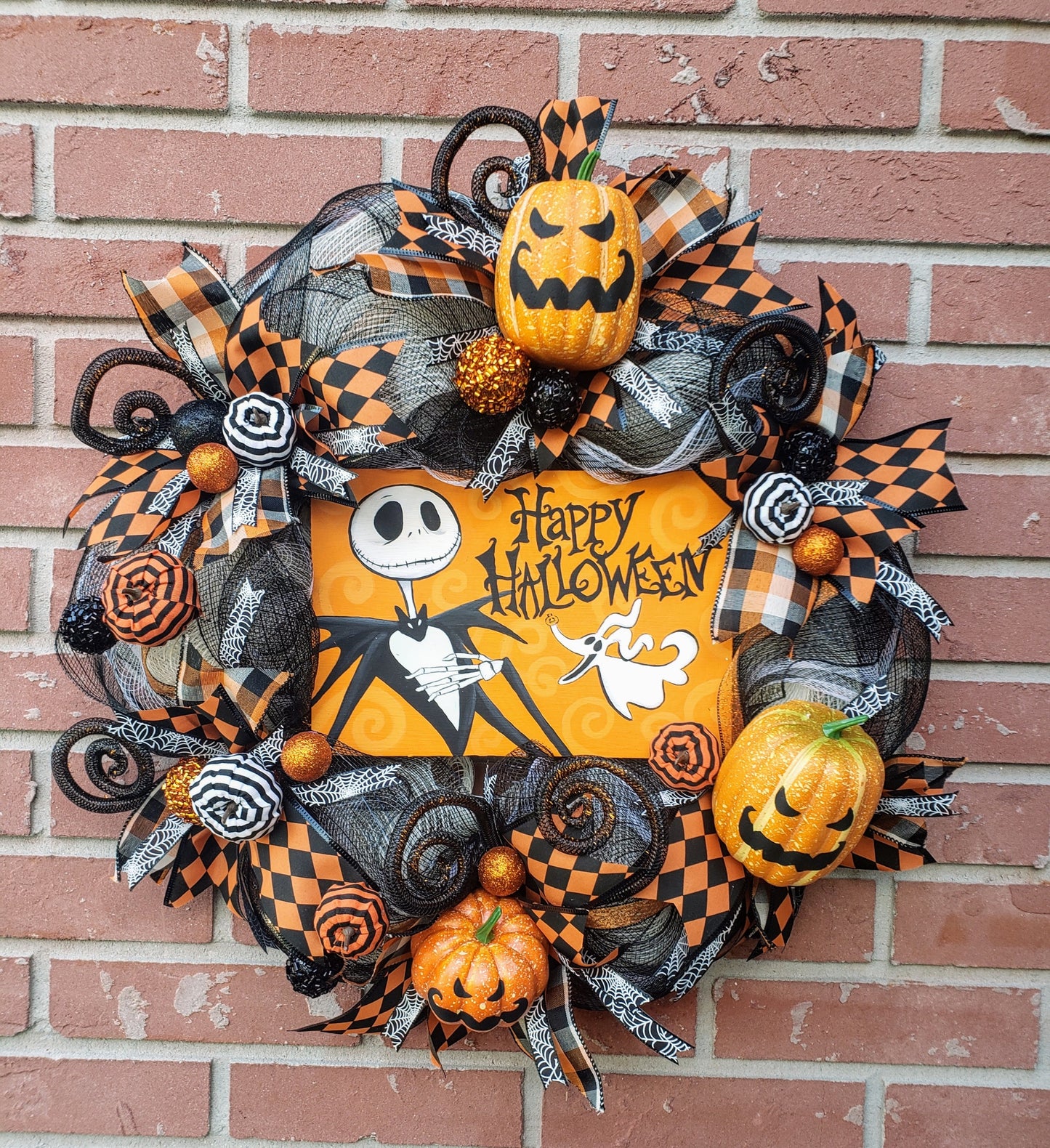 Jack Skellington and Zero Nightmare before Christmas Halloween Decoration Wreath 