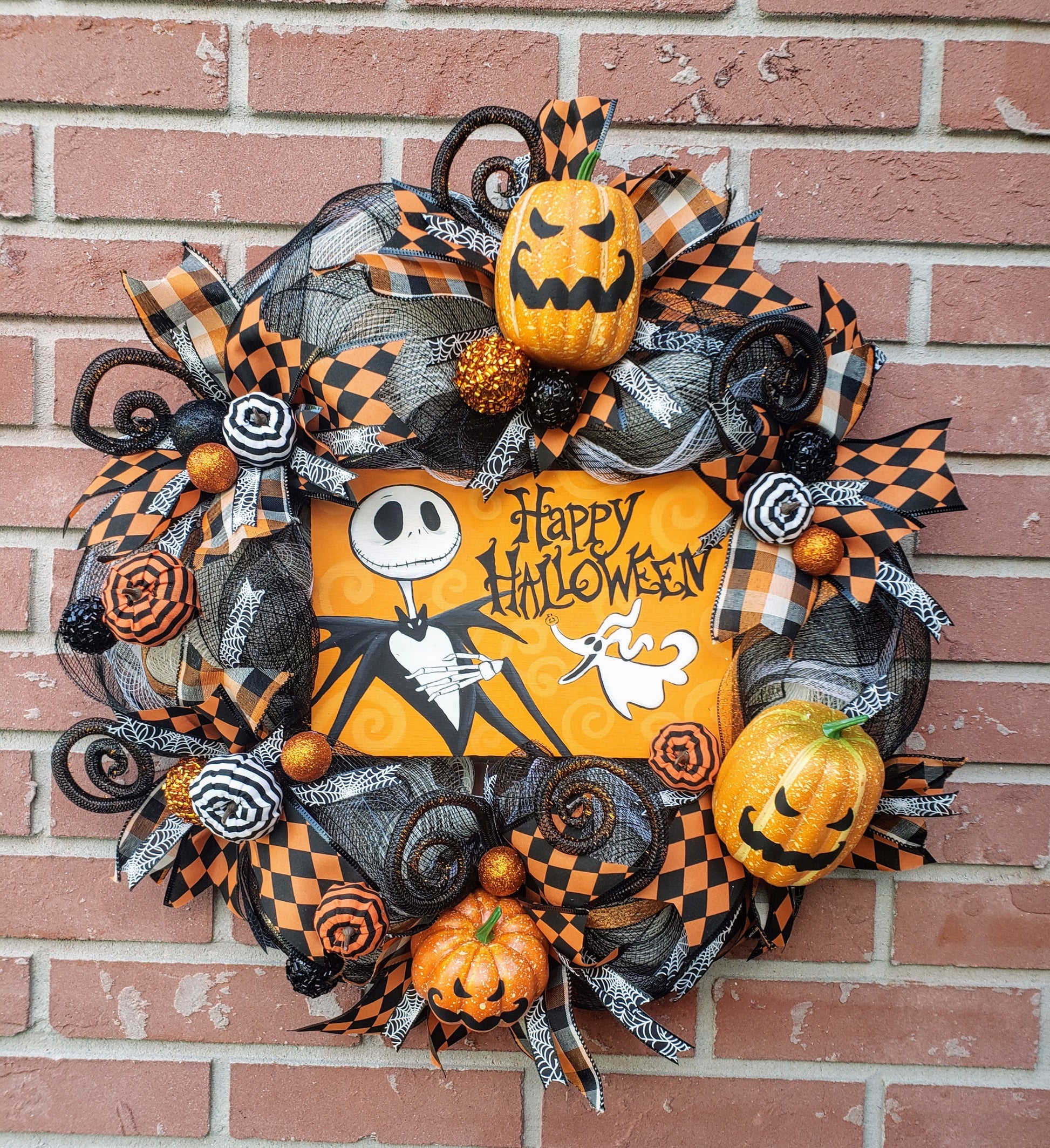 Jack Skellington and Zero Nightmare before Christmas Halloween Decoration Wreath 