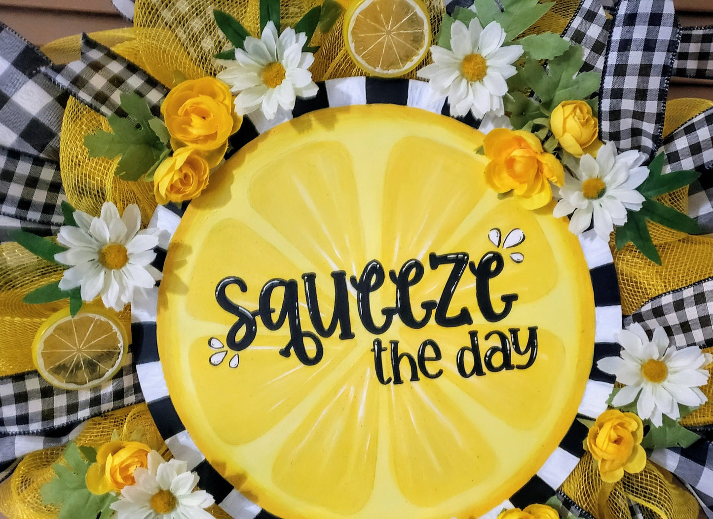 Yellow black and white lemon wreath, Squeeze the Day