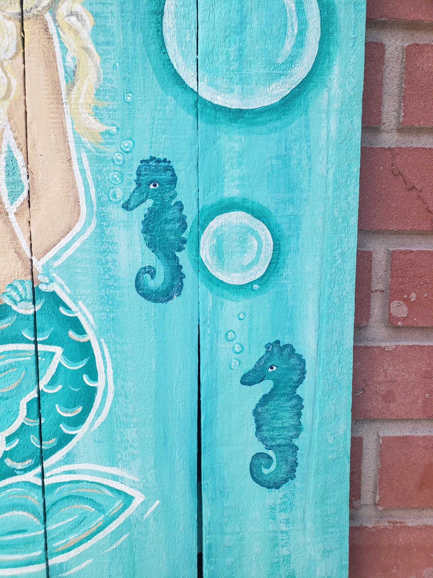 Aqua and teal mermaid painting on wood 