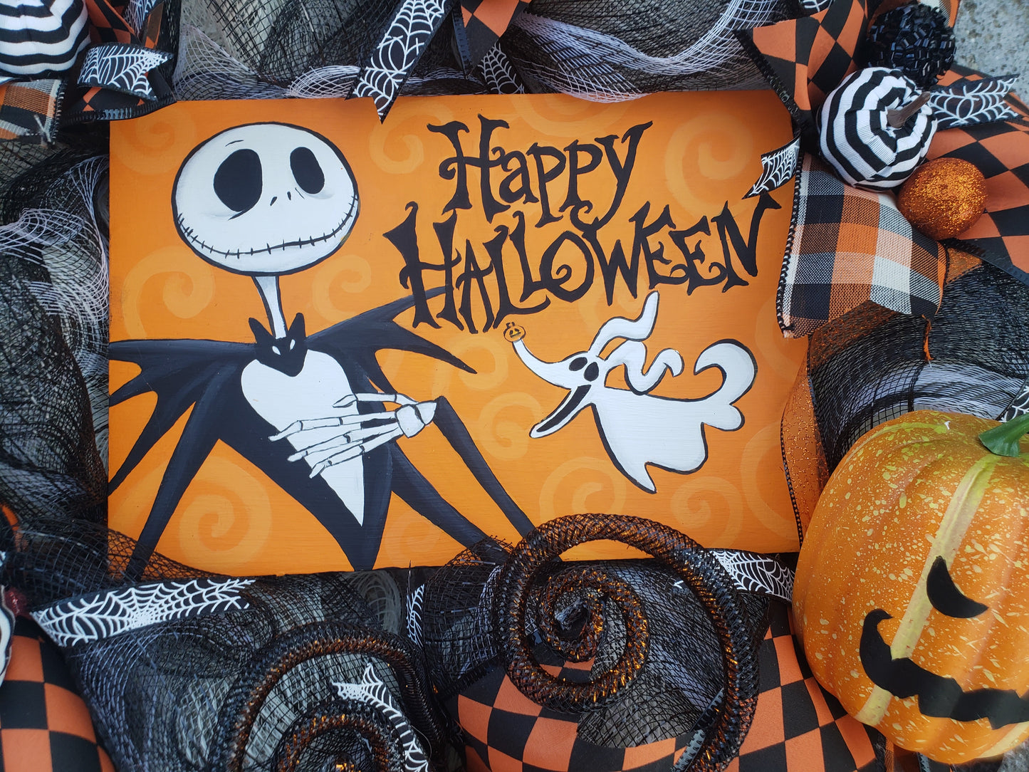 Jack Skellington and Zero Nightmare before Christmas Halloween Decoration Wreath 