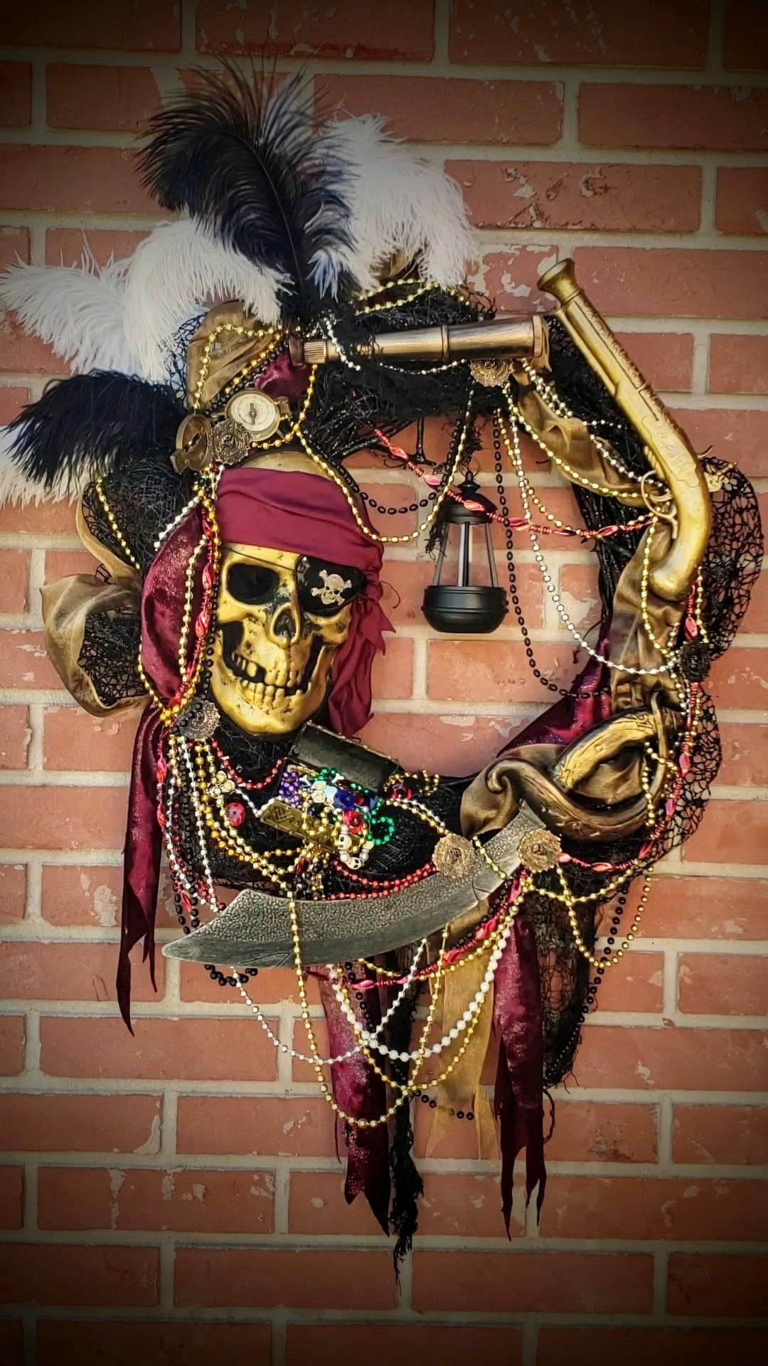 Gold Burgundy and Black Pirate Gasparilla Wreath 