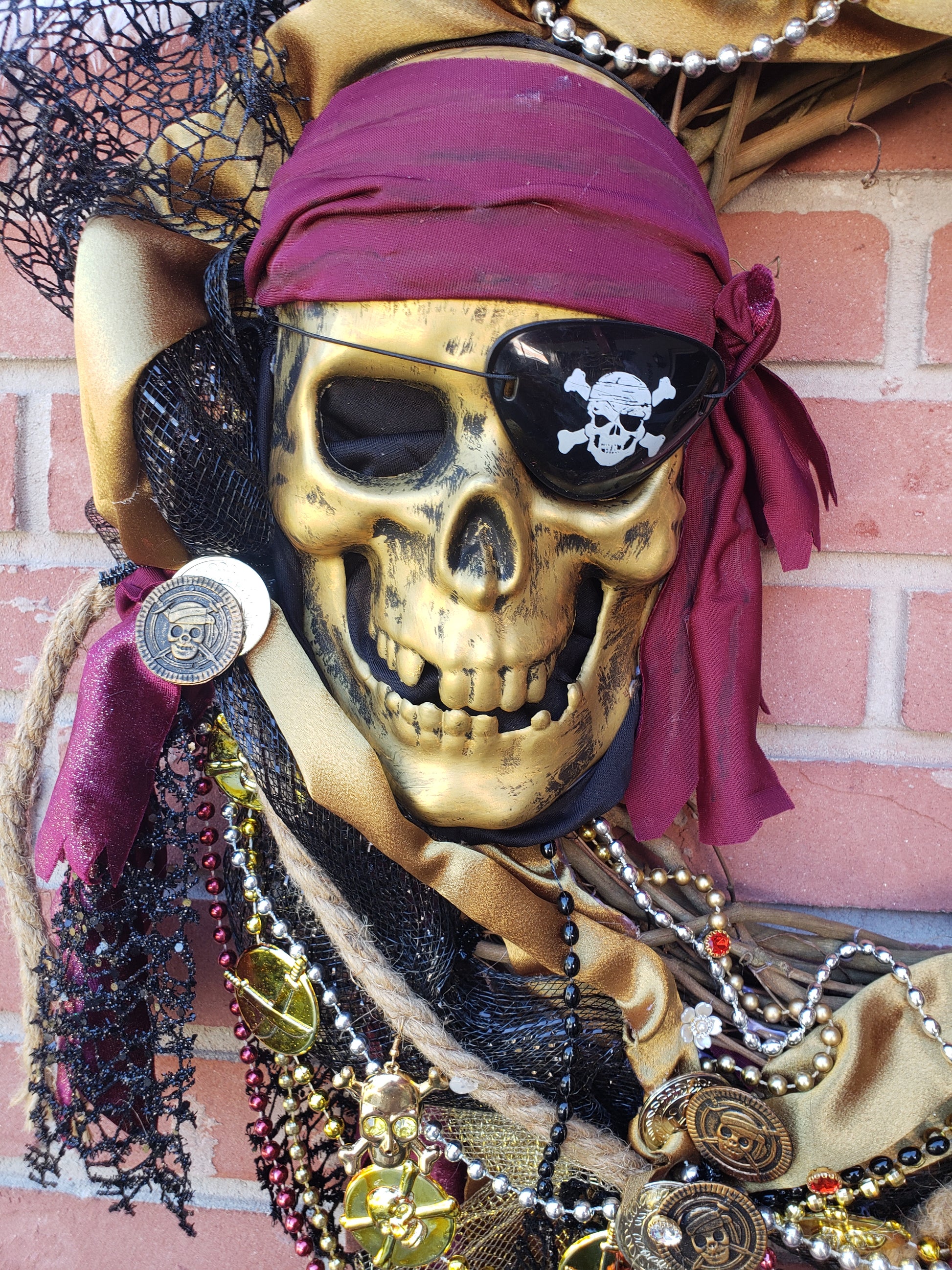 Gold Burgundy and Black Pirate Gasparilla Wreath 