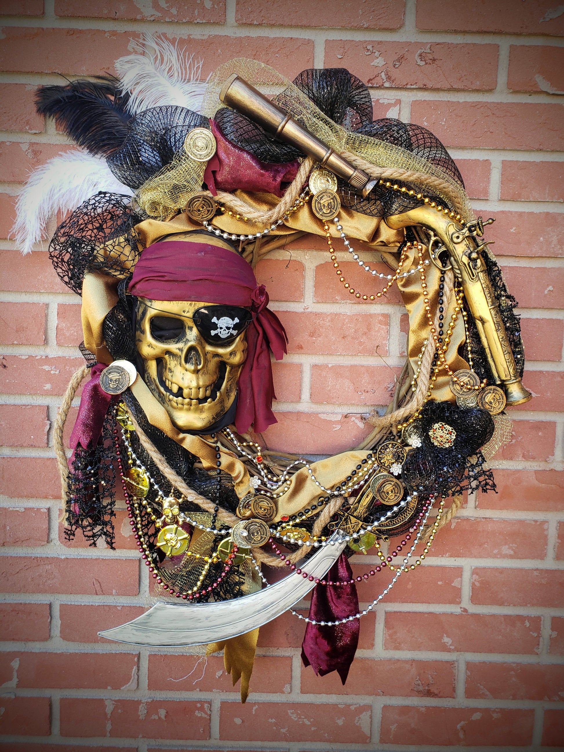 Gold Burgundy and Black Pirate Gasparilla Wreath 