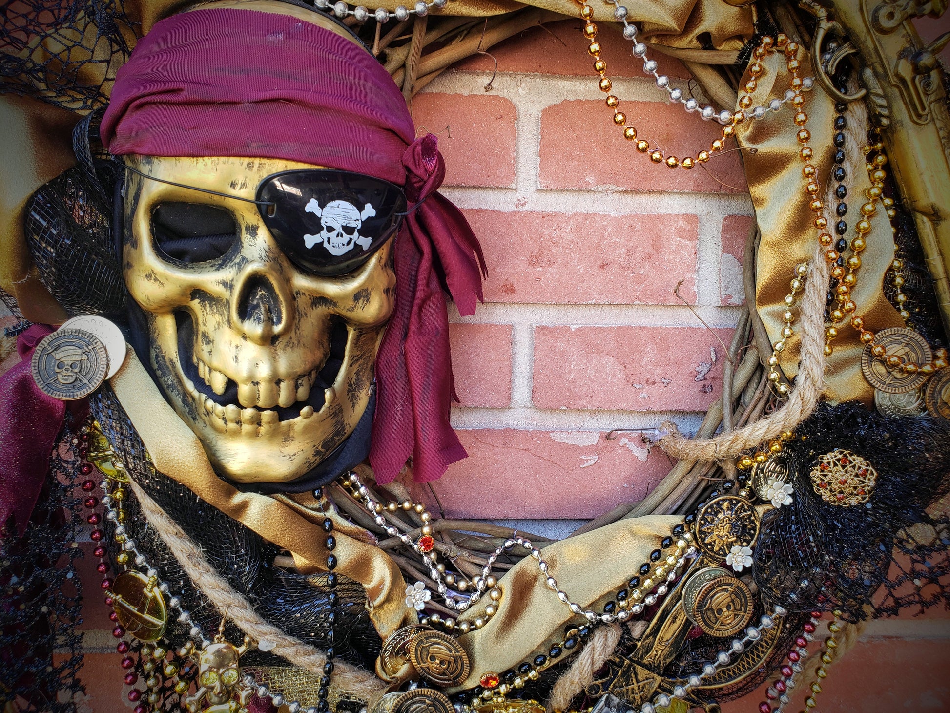 Gold Burgundy and Black Pirate Gasparilla Wreath 