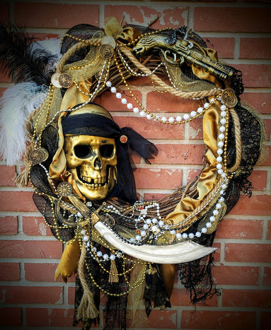 Black and gold Pirate wreath, Gasparilla 