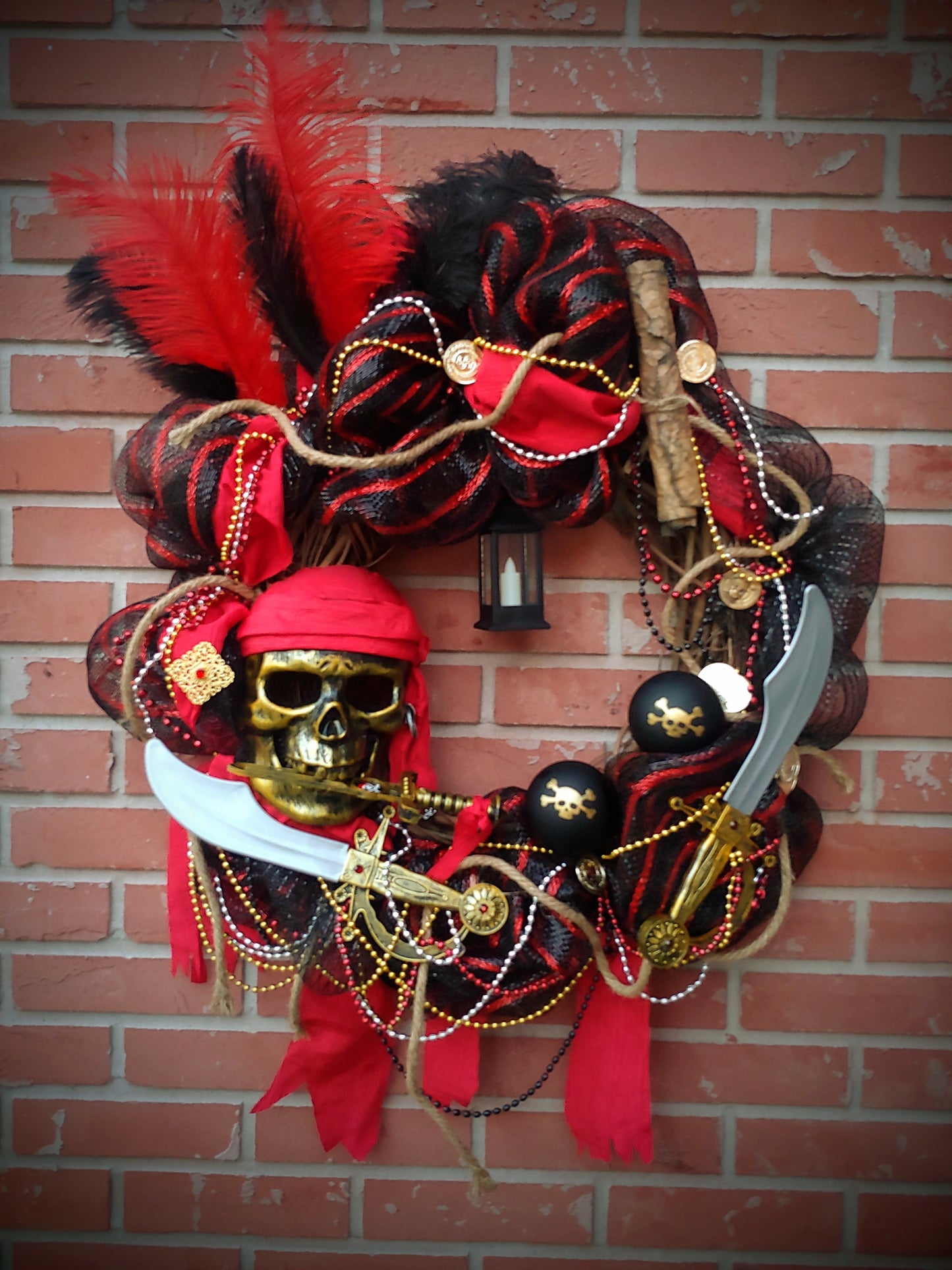 Gasparilla pirate wreath red, black and gold 