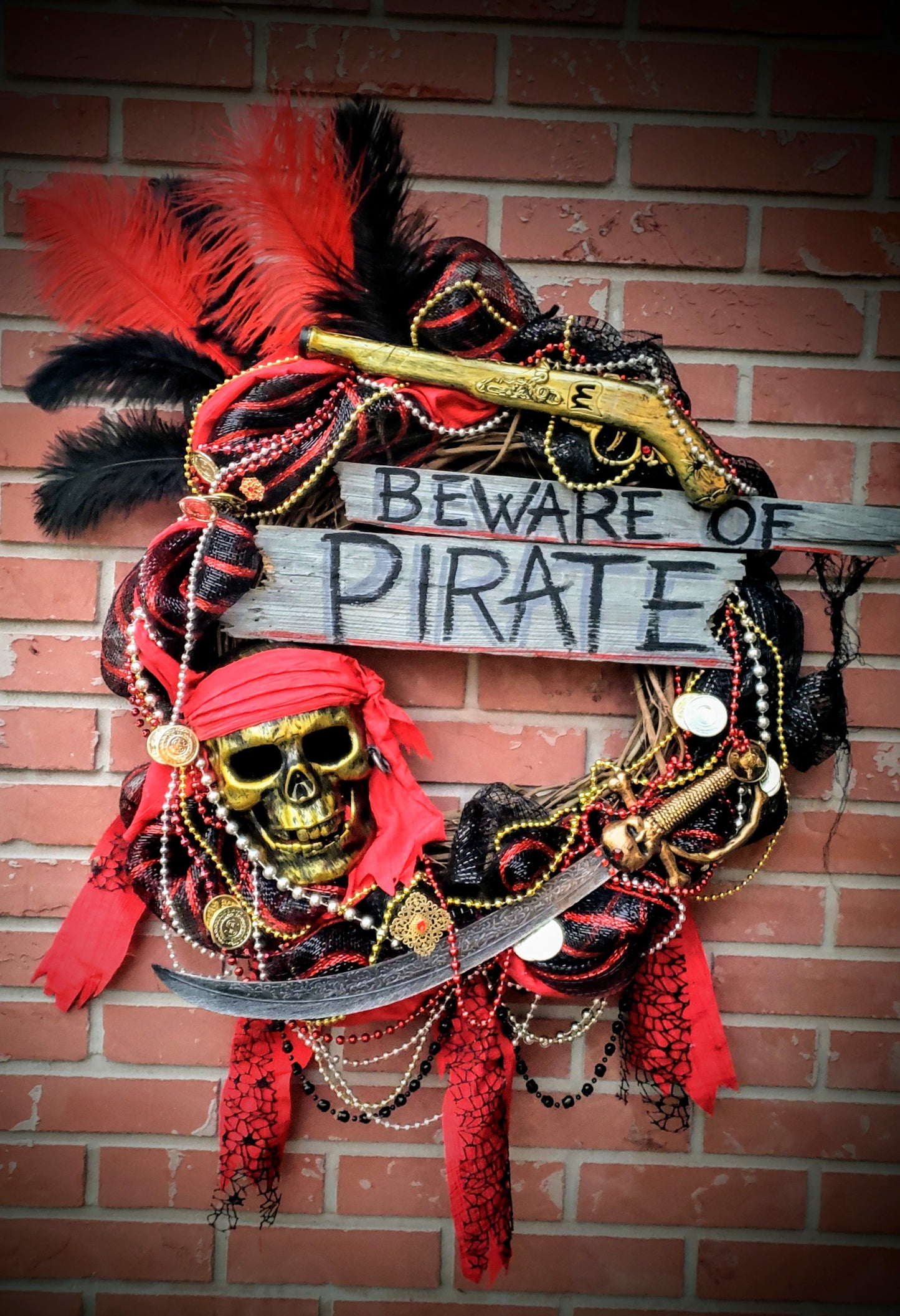 Red black and gold Pirate Gasparilla wreath 