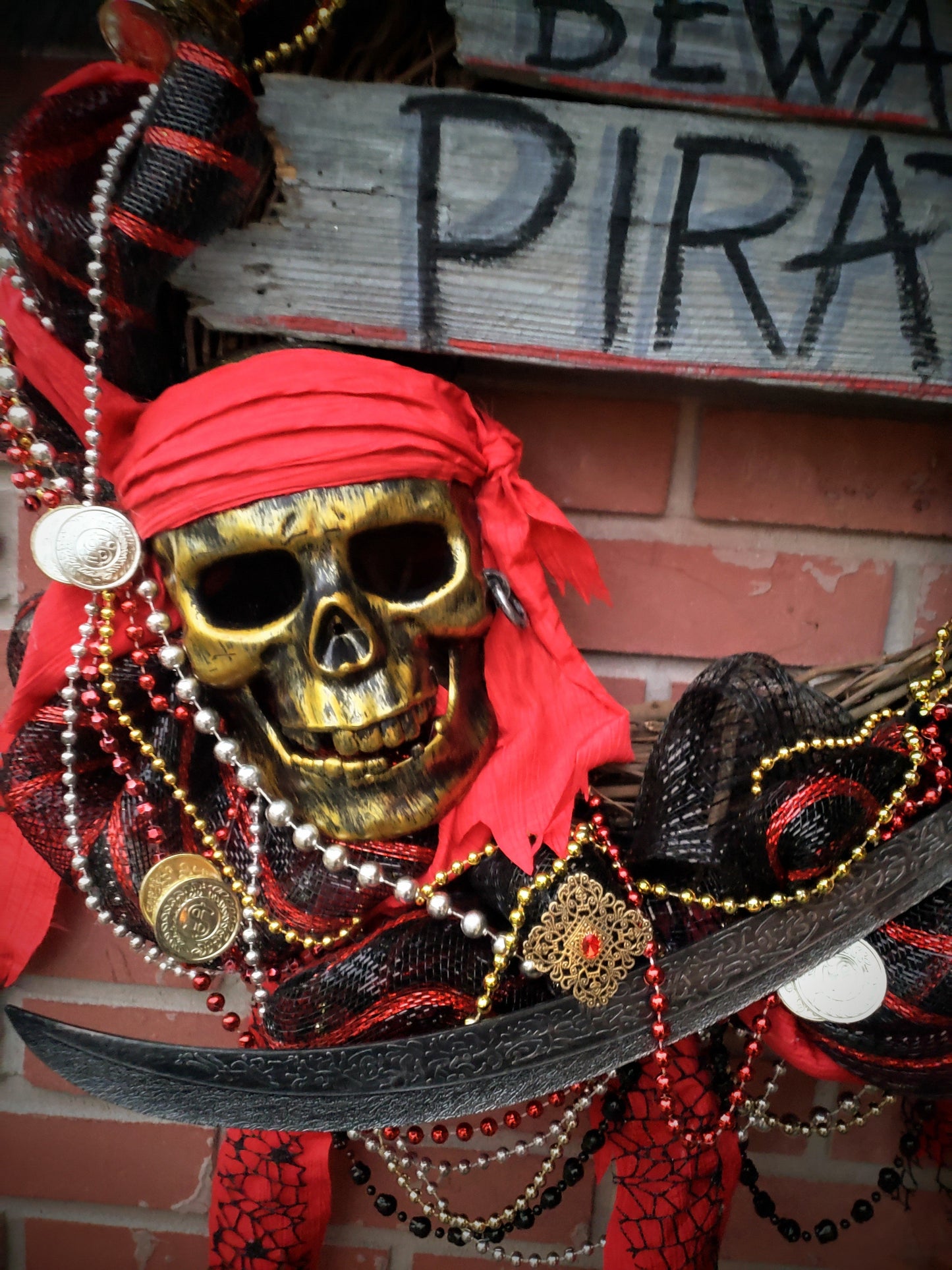 Red black and gold Pirate Gasparilla wreath 