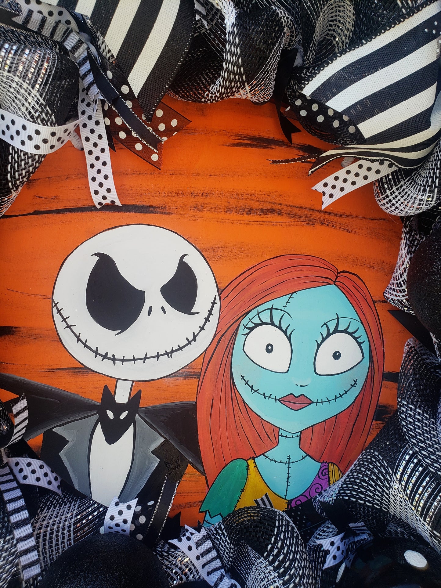 Jack and Sally Skellington wreath, interchangeable paintings for different holidays 