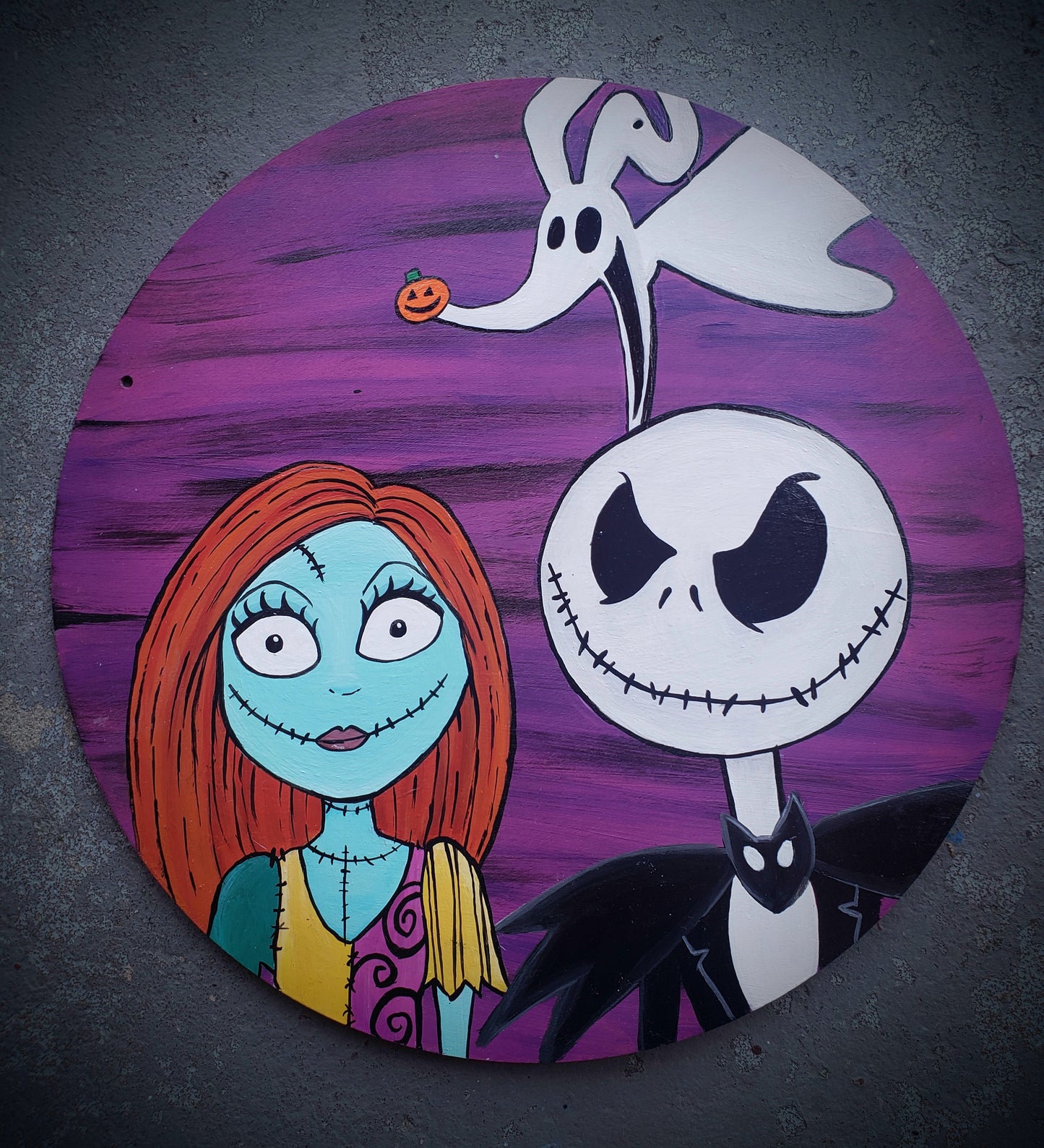 Jack and Sally Skellington wreath, interchangeable paintings for different holidays 