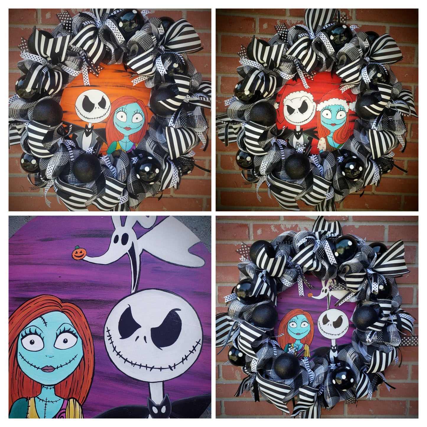 Jack and Sally Skellington wreath, interchangeable paintings for different holidays 