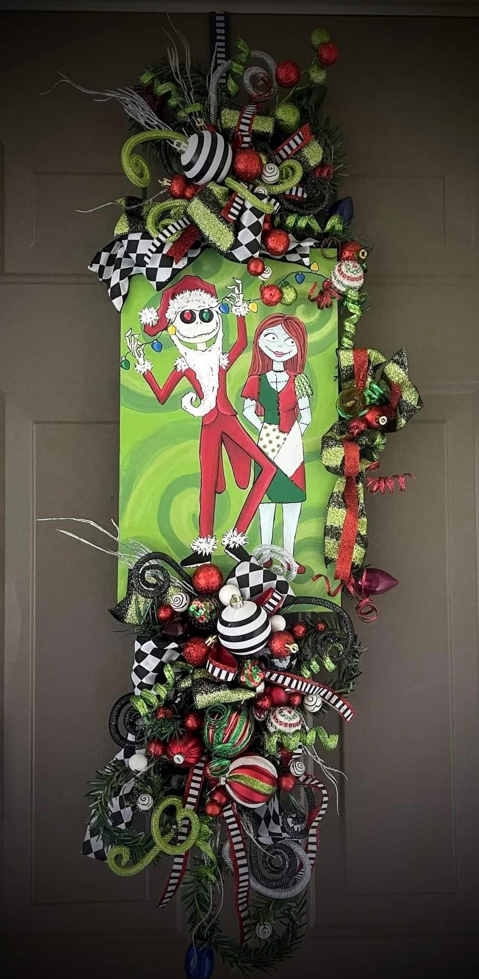 Jack and Sally Skellington Christmas Door hanger,  over 4 feet tall 