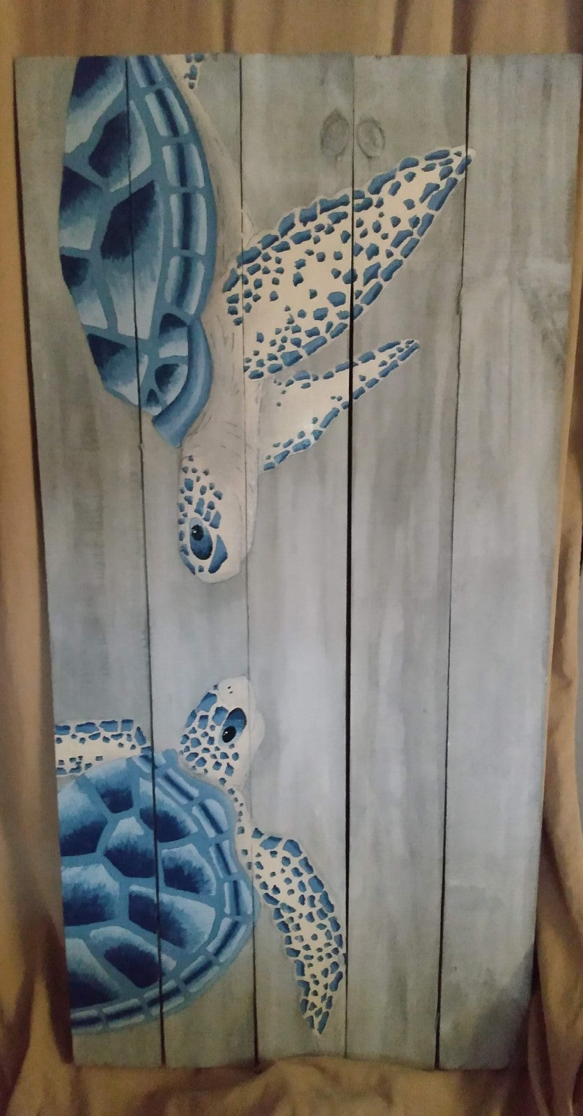 Aqua + Blues Sea Turtles painting on 3'x2' wood boards