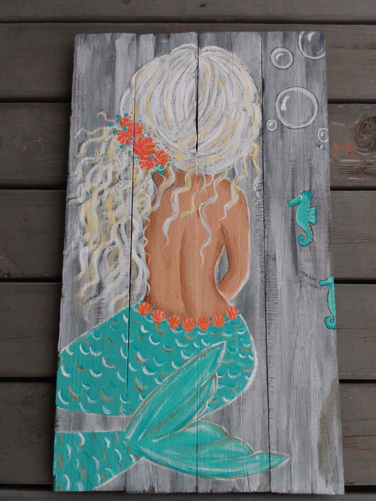 Aqua Mermaid Painting on wood boards 