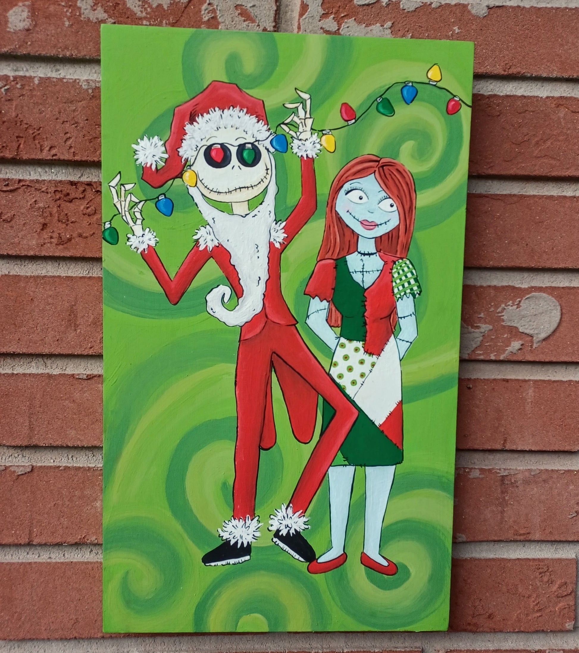 Jack and Sally Skellington Christmas Door hanger,  over 4 feet tall 