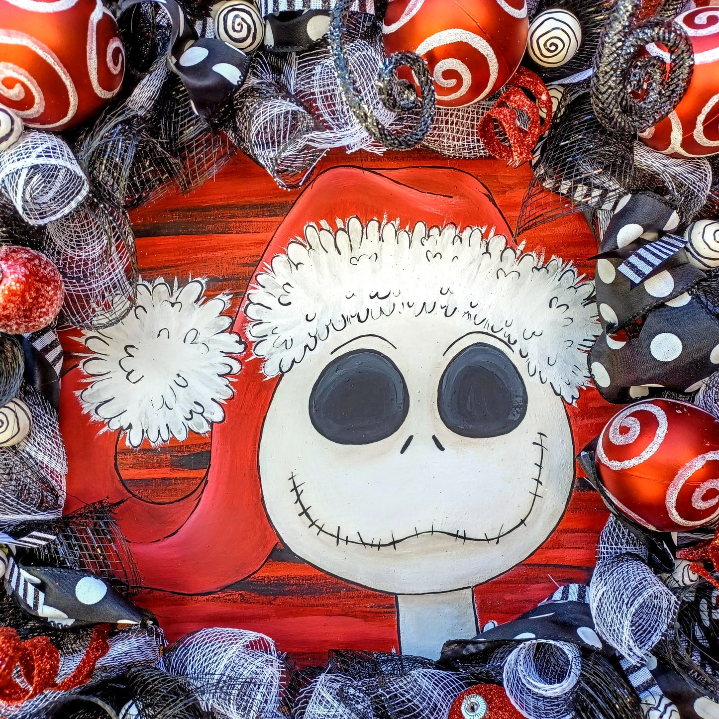 Jack Skellington holiday wreath red black and white