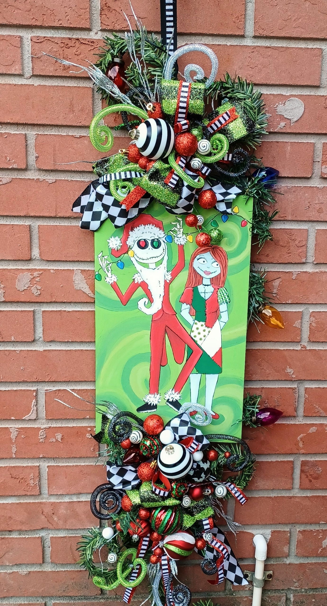 Jack and Sally Skellington Christmas Door hanger,  over 4 feet tall 