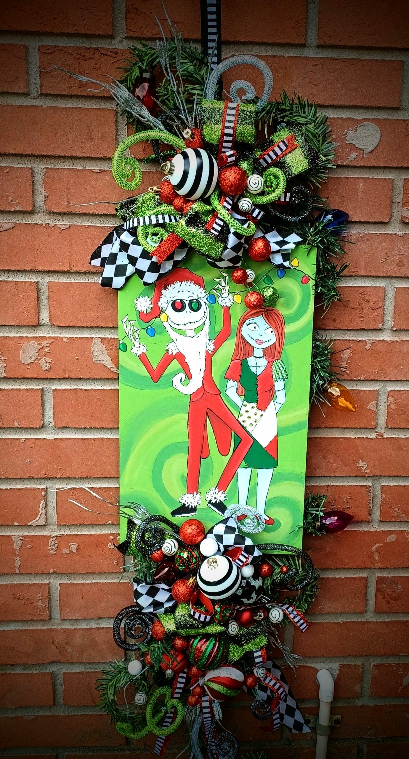 Jack and Sally Skellington Christmas Door hanger,  over 4 feet tall 