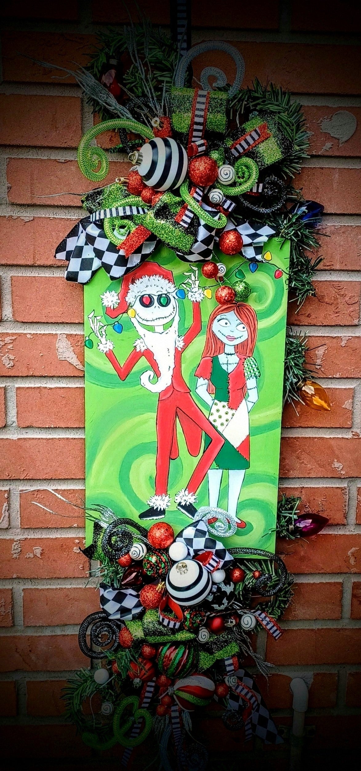 Jack and Sally Skellington holiday door hanger decorations, 4 feet tall