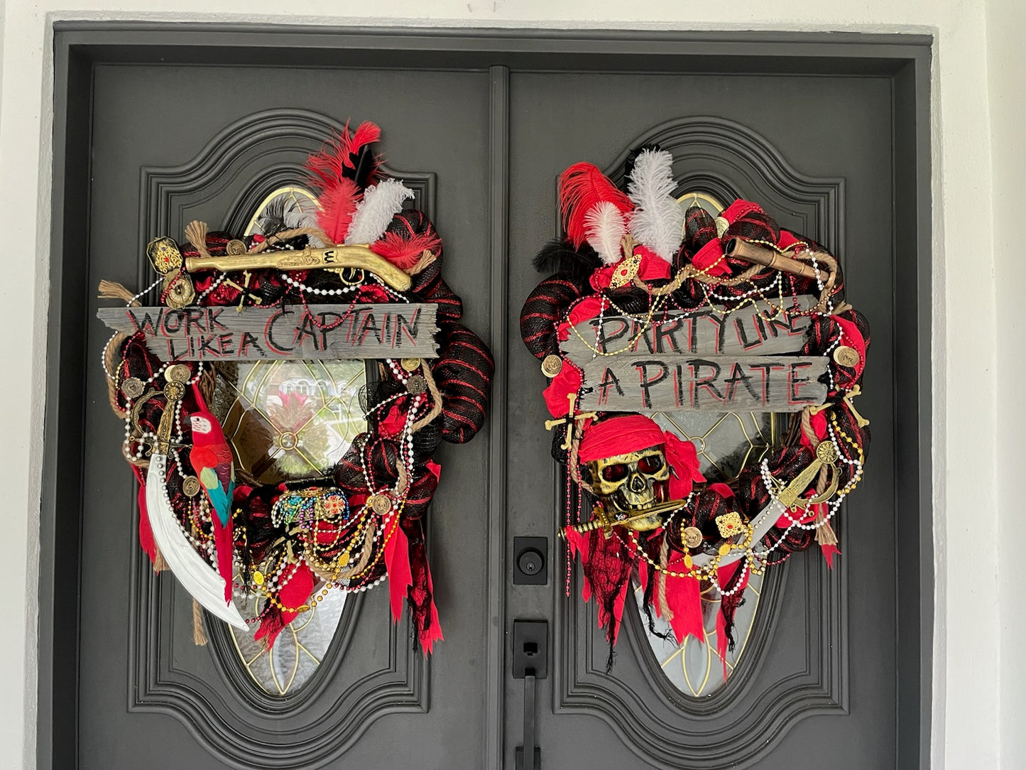 Red and Black Beware of Pirates Gasparilla wreath