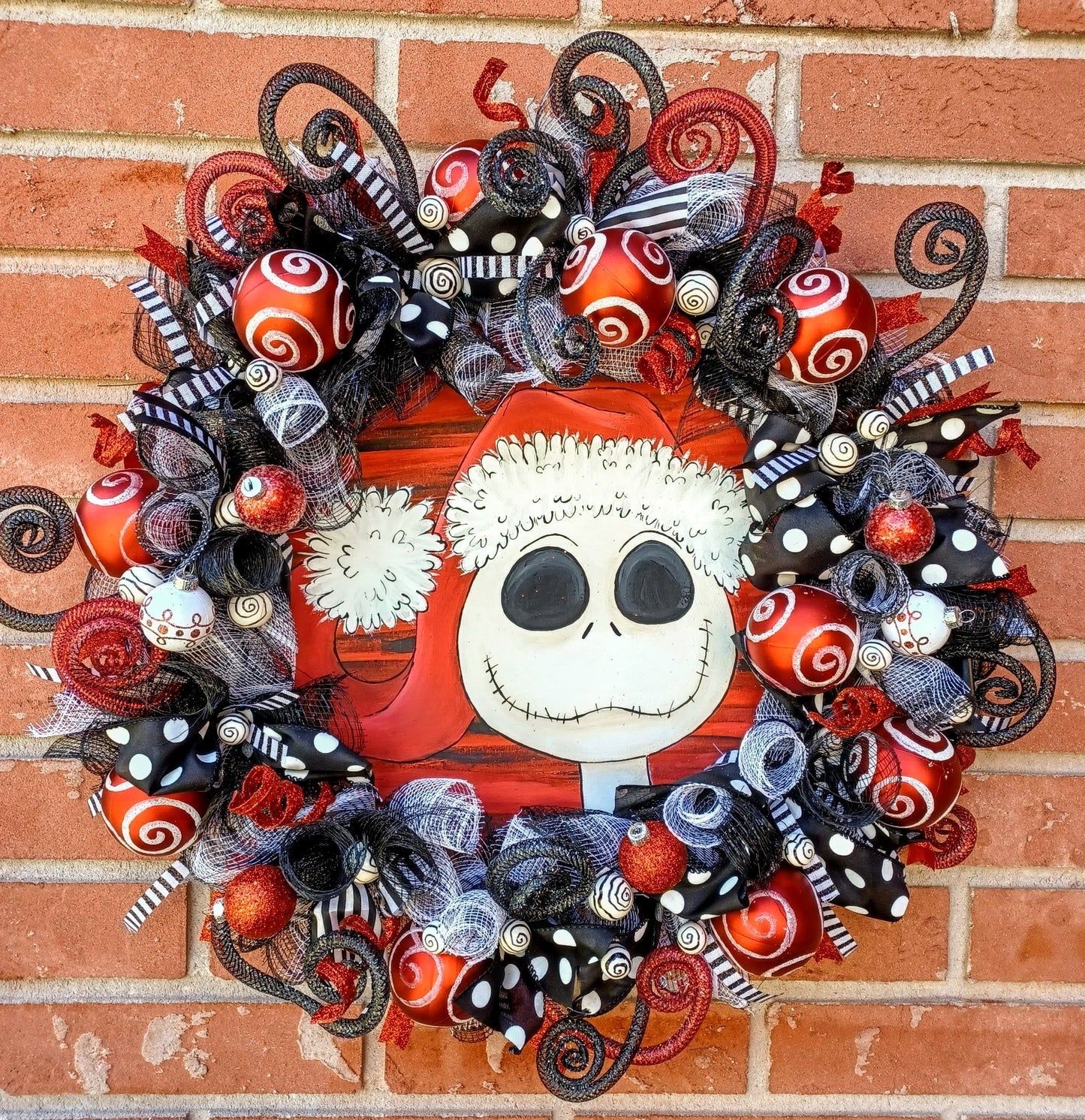 Jack Skellington holiday wreath red black and white