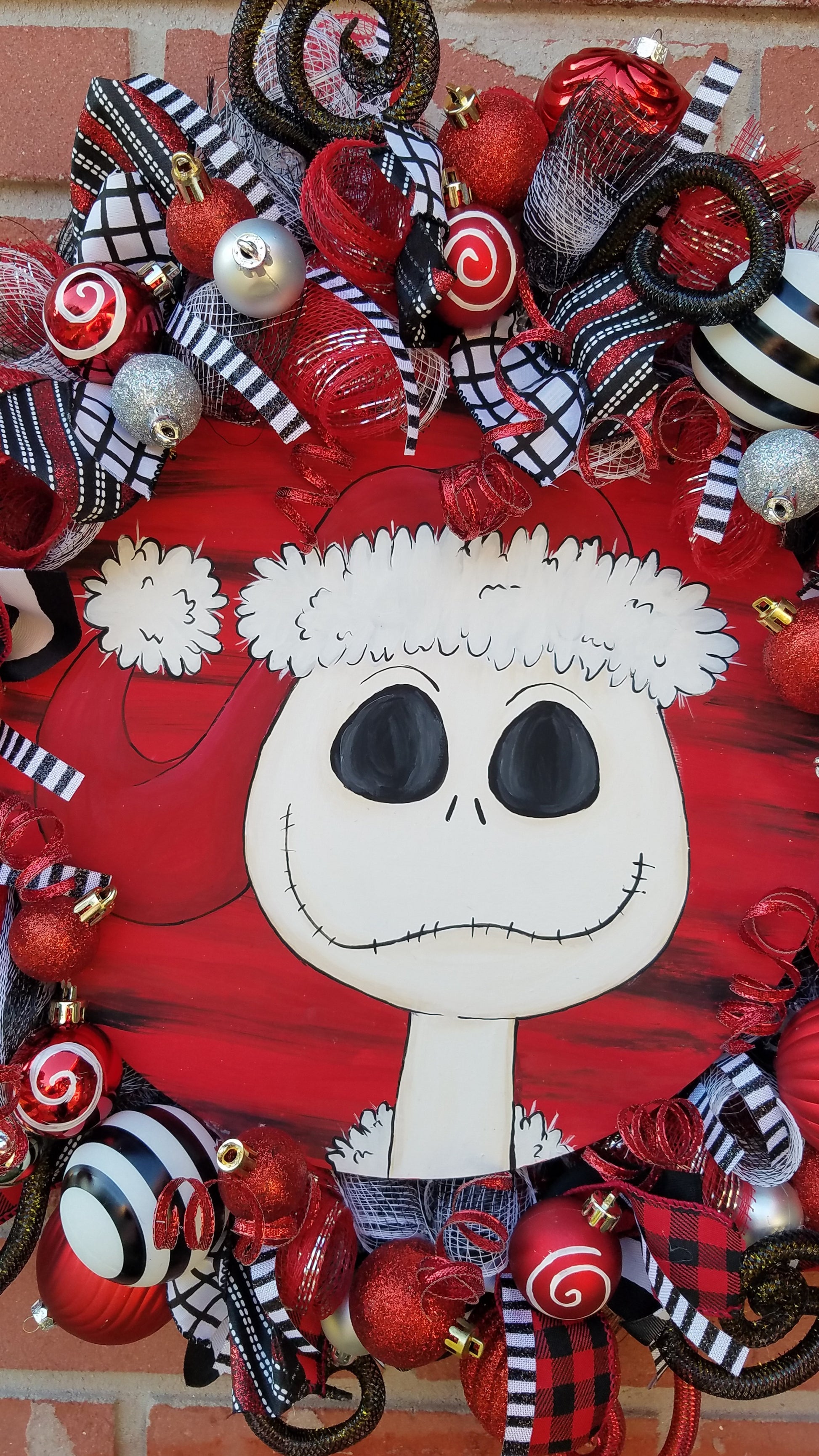 Jack Skellington holiday wreath red black and white 