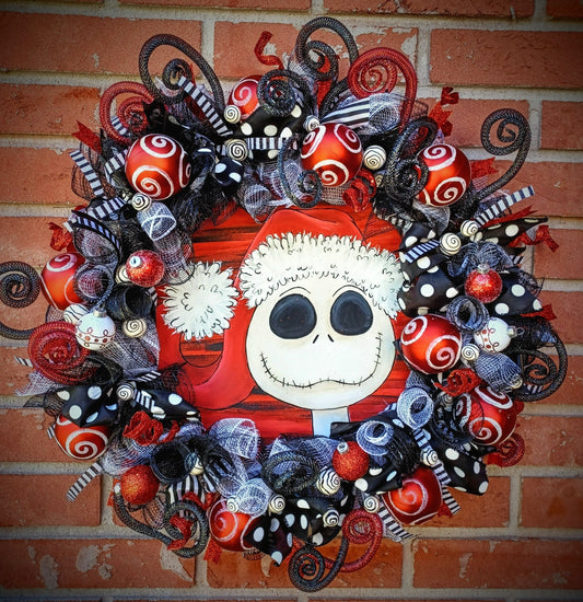 Jack Skellington holiday wreath red black and white