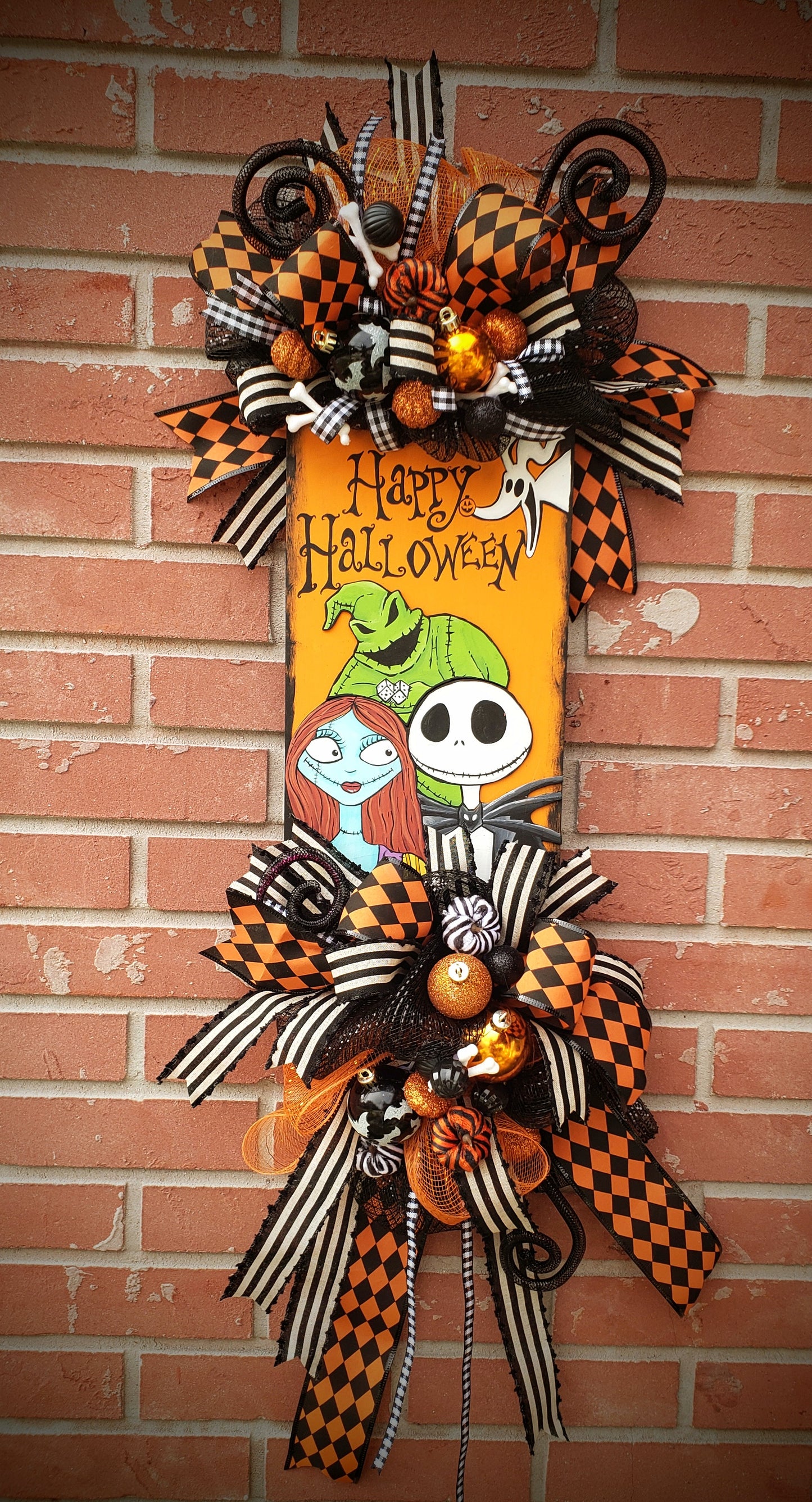 Jack and Sally Skellington Halloween Door Hanger Wreath 