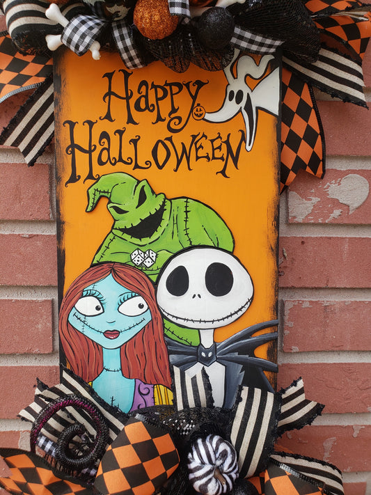 Jack and Sally Skellington Halloween Door Hanger Wreath 