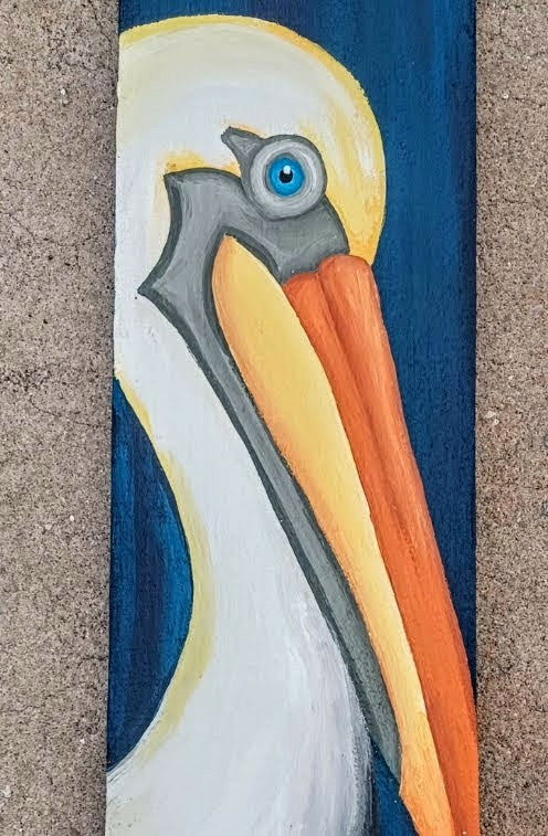 Pelican Painting on navy blue wood board