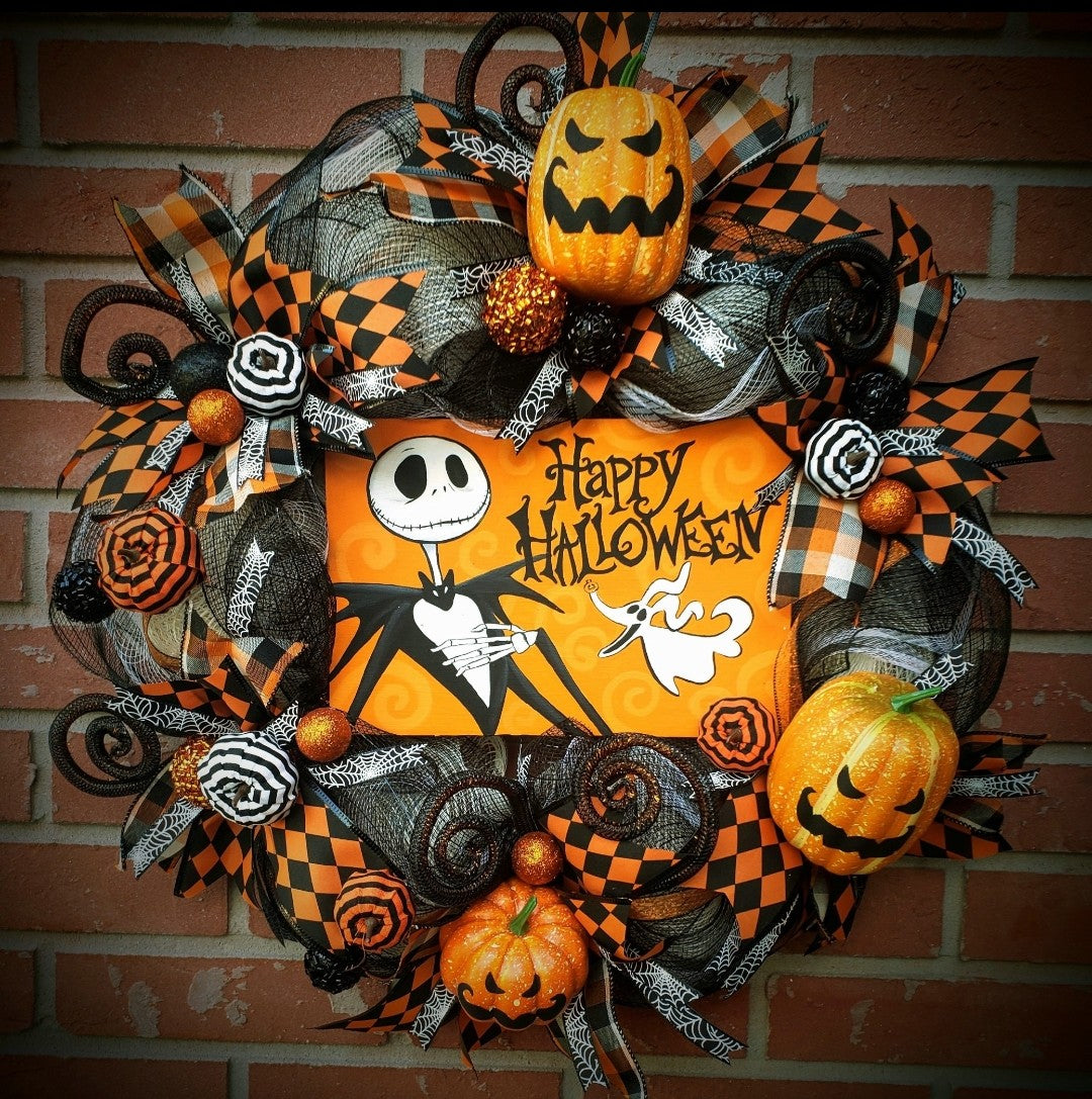 Jack Skellington and Zero Nightmare before Christmas Halloween Decoration Wreath 