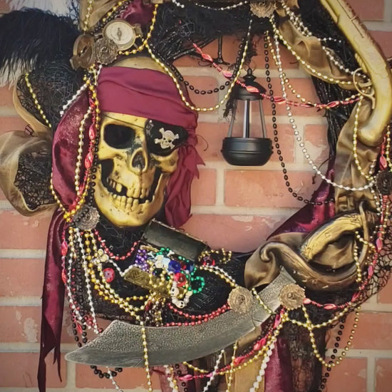 Gold Burgundy and Black Pirate Gasparilla Wreath 