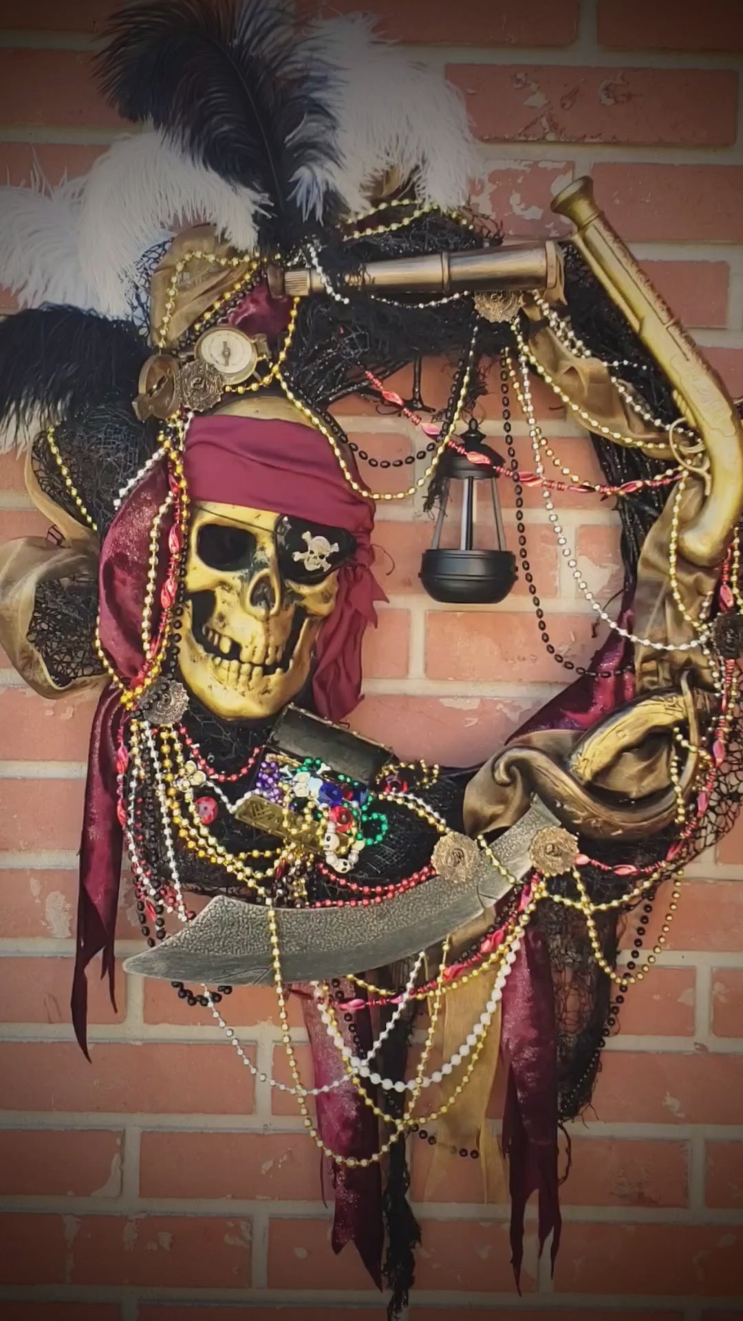 Gold Burgundy and Black Pirate Gasparilla Wreath 