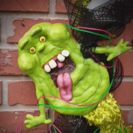 Ghostbusters wreath with Slimer, Ghostbusters Logo, proton wand and more