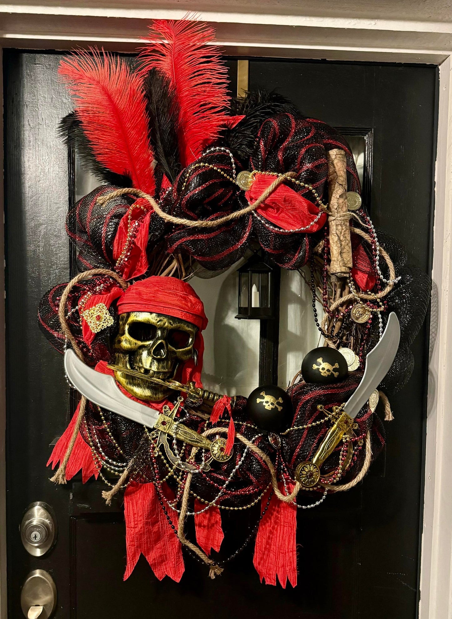 Red and Black Beware of Pirates Gasparilla wreath