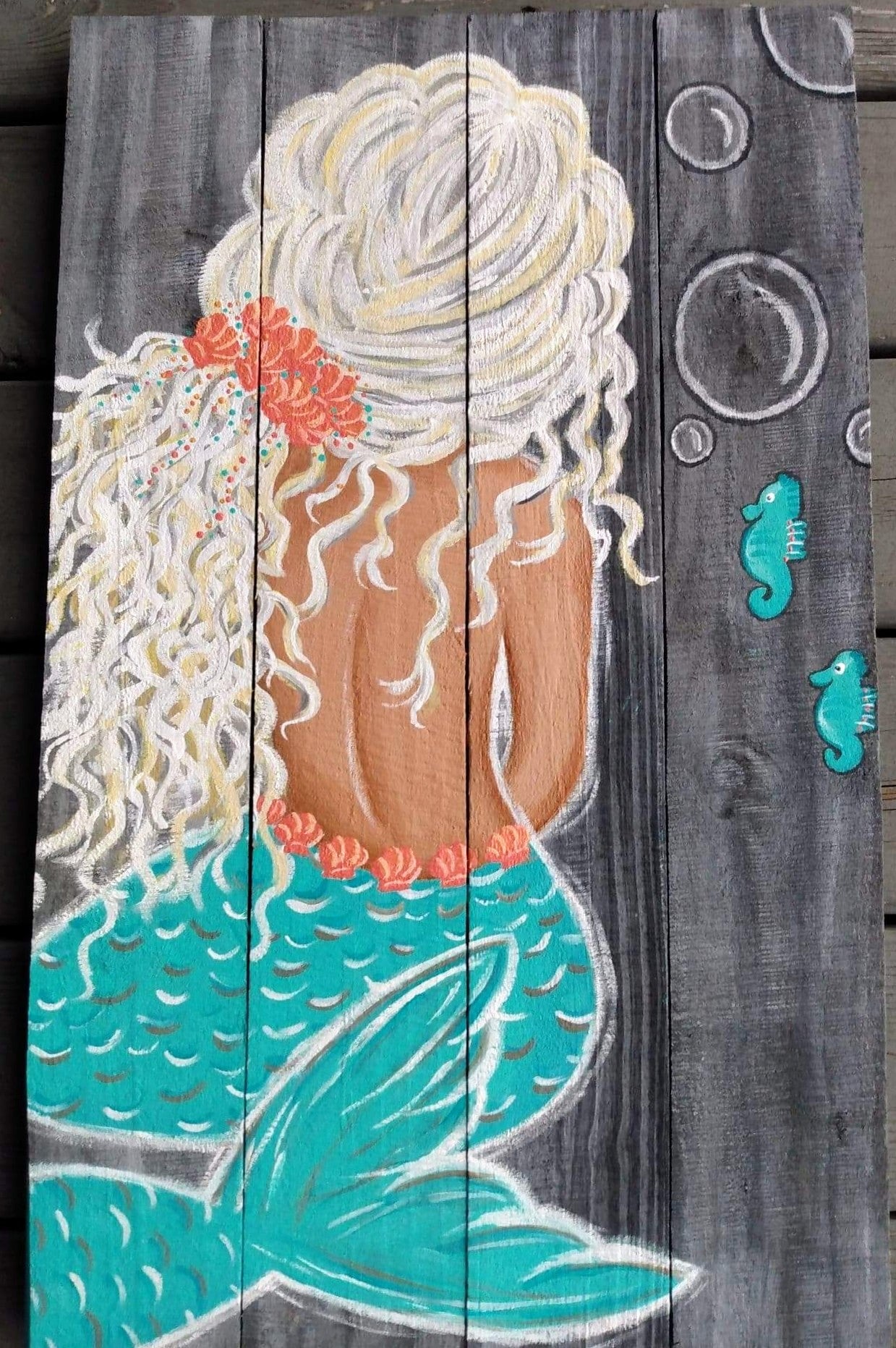 Custom mermaid on wood boards