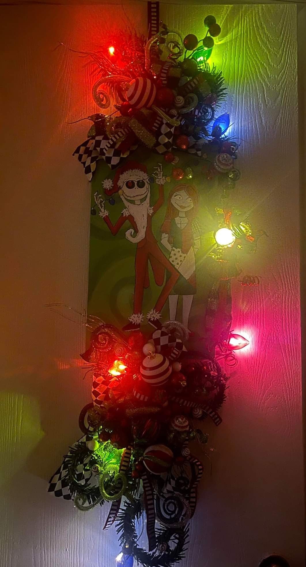 Jack and Sally Skellington Christmas Door hanger,  over 4 feet tall 